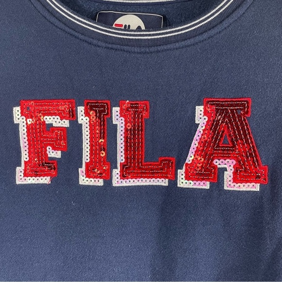 FILA GIRL SWEATSHIRT NAVY BLUE SEQUINS SIZE L - Picture 2 of 10